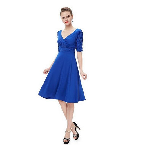 Hot high-quality summer women's dress vestidos sexy deep V collar solid color pleated dress woman's clothing plus size vestido - EssentialBoutiques 