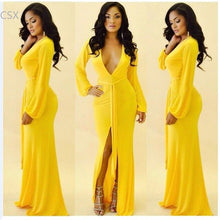 Load image into Gallery viewer, Alishebuy 2016 New Fashion Autumn Maxi Dresses Women&#39;s Yellow Long Sleeve Cotton Maxi Long Party Vestidos Dress Woman&#39;s Clothing - EssentialBoutiques 