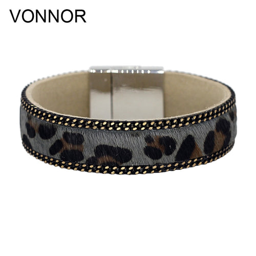 Fashion Leopard Pattern Leather bracelets & bangles with Magnet Clasp Accessories Woman's bracelets men Jewelry pulseras mujer - EssentialBoutiques 