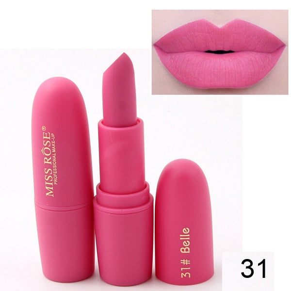 New MISS ROSE Lipstick Matte Waterproof Velvet Lip Stick 18 Colors Sexy Red Brown Pigments Makeup Matte Lipsticks Beauty Lips - EssentialBoutiques 
