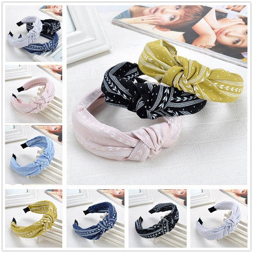 Sweet Hairbands  2018 New Arrive Woman's Fashion Cute Bowknot Wide Hairband Female Fashion Print Headwear Hair Accessories - EssentialBoutiques 
