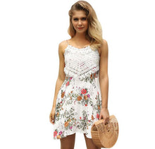 Load image into Gallery viewer, Women White Party Dress Floral Print Spaghetti Strap Casual Beach Female Dresses In Women Summer Clothing 2018 Short Dress Girls - EssentialBoutiques 