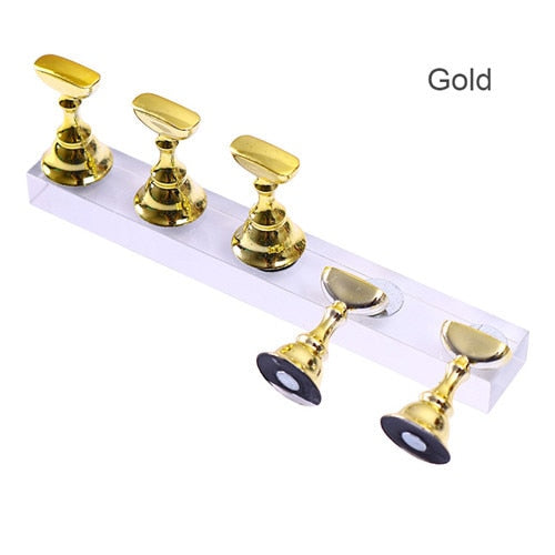 1 Set Gold Silver Black White Magnetic Nail Tip Holder Practice Display Acrylic Stand Nail Art Tool - EssentialBoutiques 