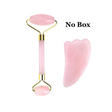 Load image into Gallery viewer, Rose Quartz Roller Slimming Face Massager Lifting Tool Natural Jade Facial Massage Roller Stone Skin Massage Beauty Care Set Box - EssentialBoutiques 