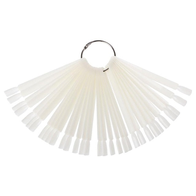 MAANGE 12.5cm 30pcs False Nail Art Tips Nail Polish Display Nails Art Palette Color Chart With Ring Clear/ White - EssentialBoutiques 