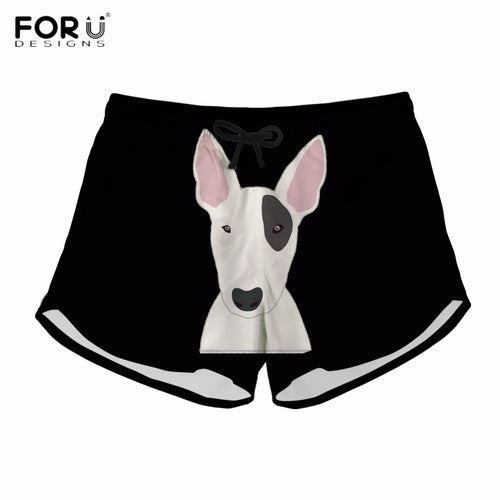 FORUDESIGNS Woman Summer Clothing Cute 3D Animal Bull Terrier Dog/Puppy Print Woman's Shorts Fashion Summer Black Short Pants - EssentialBoutiques 
