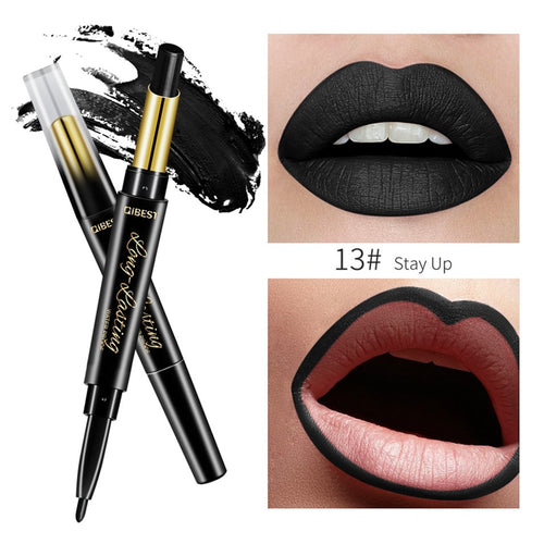 15 Color Lips Makeup Lipstick Sexy Red Lip Matte Long Lasting Lip Pencil Waterproof Stick Liner Double-end Black Matte Lipsticks - EssentialBoutiques 