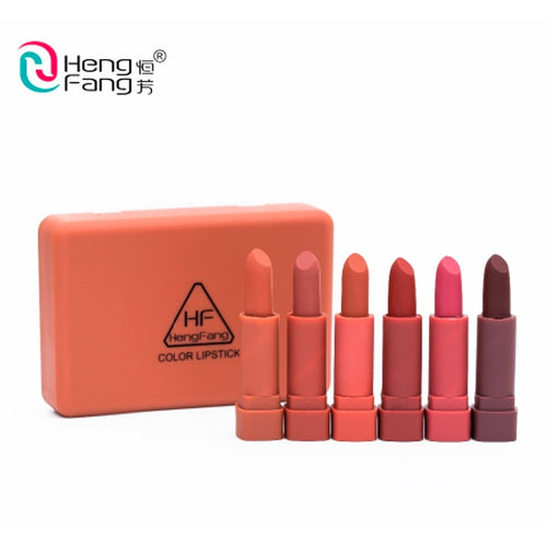 HengFang brand Hot sale 6pcs/set nude matte lipstick waterproof long lasting batom lip kit makeup set Pigment Velvet - EssentialBoutiques 