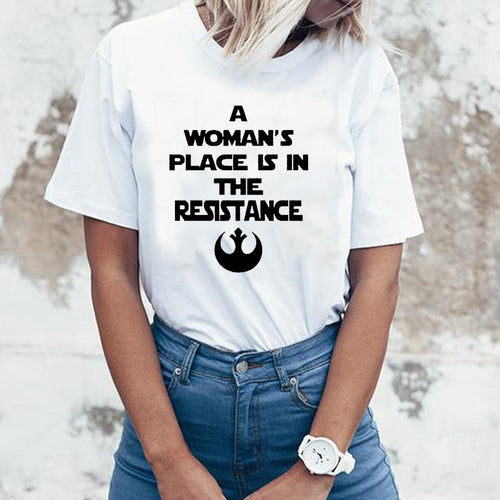 Hipster Tumblr Feminism Clothing A Woman's Place Is In The Resistance Slogan Women tshirt Black White Top Tee Shirt Femme tumblr - EssentialBoutiques 
