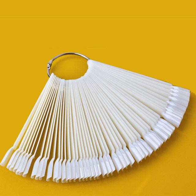 50pcs UV Gel Polish Display Nail Art Tool Nails Palette Color Chart False Nail Art Tips Fan Shaped Removable Stick Showing Shelf - EssentialBoutiques 