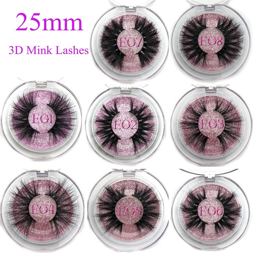 Mikiwi 25mm False Eyelashes Wholesale Thick Strip 25mm 3D Mink Lashes Custom Packaging Label Makeup Dramatic Long Mink Lashes - EssentialBoutiques 