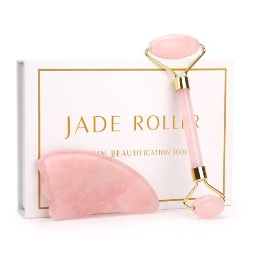 Rose Quartz Roller Slimming Face Massager Lifting Tool Natural Jade Facial Massage Roller Stone Skin Massage Beauty Care Set Box - EssentialBoutiques 