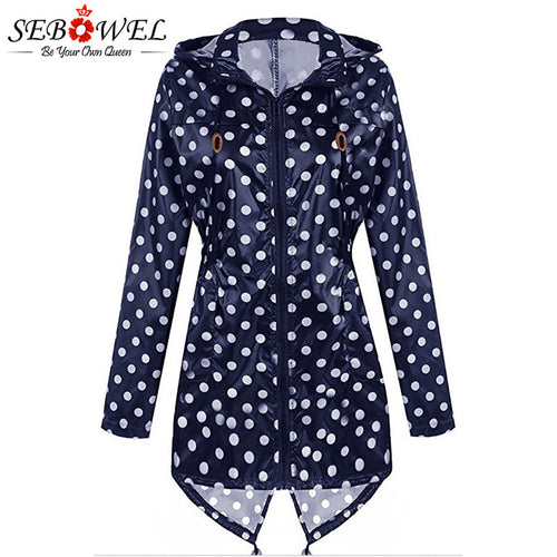 SEBOWEL Woman's Hooded Long Windbreaker Polka Dot Long-sleeved Style Coats Zipper New 2019 Autumn Winter Female Outwear Clothing - EssentialBoutiques 