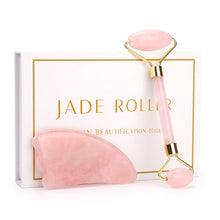 Load image into Gallery viewer, Rose Quartz Roller Slimming Face Massager Lifting Tool Natural Jade Facial Massage Roller Stone Skin Massage Beauty Care Set Box - EssentialBoutiques 