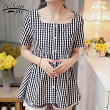 Load image into Gallery viewer, new 2018 cotton shirt women blouse summer woman&#39;s tops black and white plaid doll shirt short sleeve women clothing 0139 40 - EssentialBoutiques 