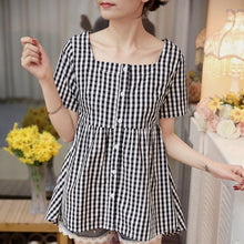Load image into Gallery viewer, new 2018 cotton shirt women blouse summer woman&#39;s tops black and white plaid doll shirt short sleeve women clothing 0139 40 - EssentialBoutiques 