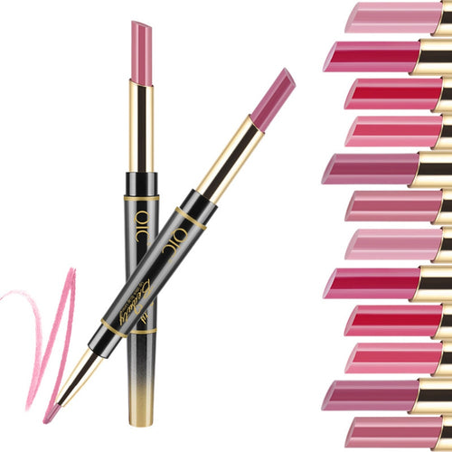 24 Hours Long Lasting 2in1 Lipstick Fashionable Useful Waterproof Double-side Matte Lip Liner Double-end Makeup Lipstick Pencils - EssentialBoutiques 