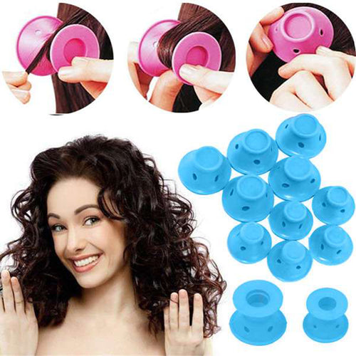 10pcs/set Soft Rubber Magic Hair Care Rollers Silicone Hair Curler No Heat Hair Styling Tool blue - EssentialBoutiques 