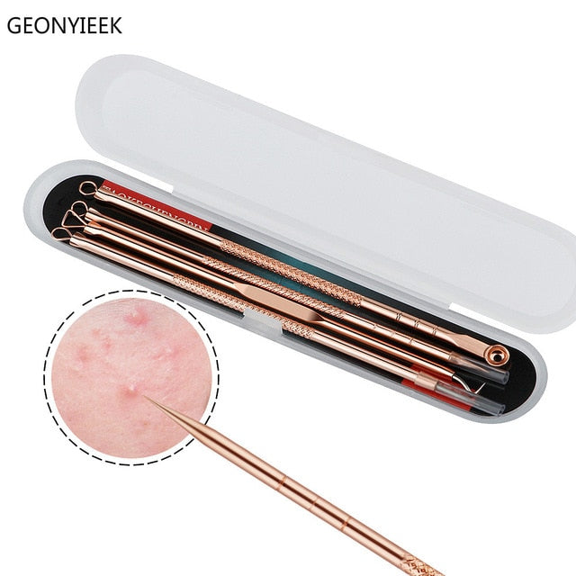 Rose Gold 4pcs/set Blackhead Comedone Acne Pimple Belmish Extractor Vacuum Blackhead Remover Tool Spoon for Face Skin Care Tool - EssentialBoutiques 