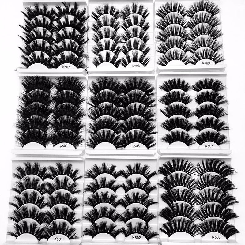5 Pairs Multipack 3D Soft Mink Hair False Eyelashes Handmade Wispy Fluffy Long Lashes Natural Eye Makeup Tools Faux Eye Lashes - EssentialBoutiques 