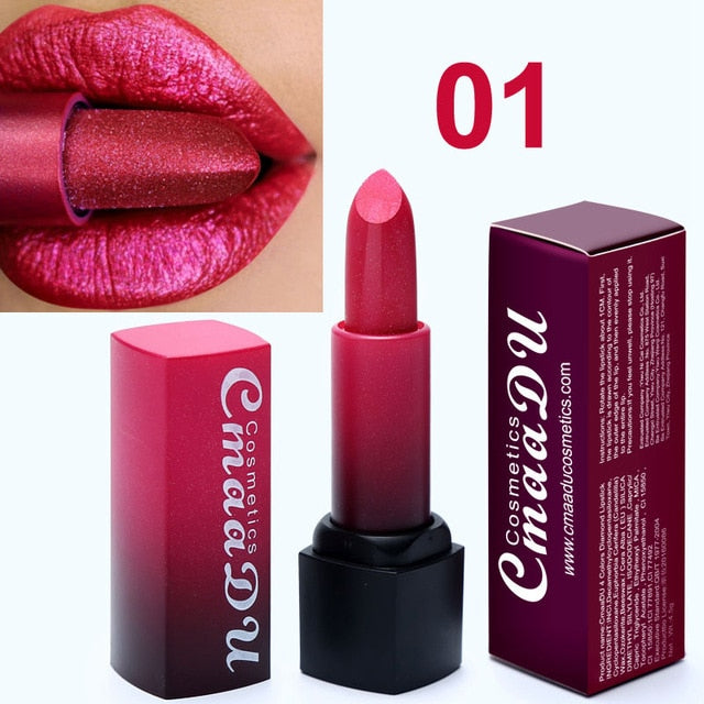 Metallic Color Lipstick Long Lasting Makeup Waterproof Lip Stick Mate Metal Shimmer Sexy Red Lips Make Up Women - EssentialBoutiques 