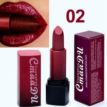 Load image into Gallery viewer, Metallic Color Lipstick Long Lasting Makeup Waterproof Lip Stick Mate Metal Shimmer Sexy Red Lips Make Up Women - EssentialBoutiques 