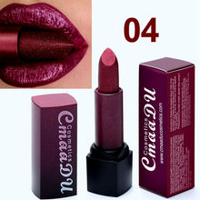 Load image into Gallery viewer, Metallic Color Lipstick Long Lasting Makeup Waterproof Lip Stick Mate Metal Shimmer Sexy Red Lips Make Up Women - EssentialBoutiques 