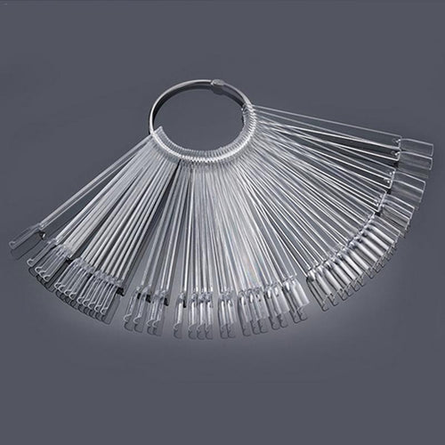 50pcs False Nail Tips Fan Shaped Fake Nail Art Tips Polish UV Gel Sticker Decoration Practice Display Stick Salon Tools BE436 - EssentialBoutiques 