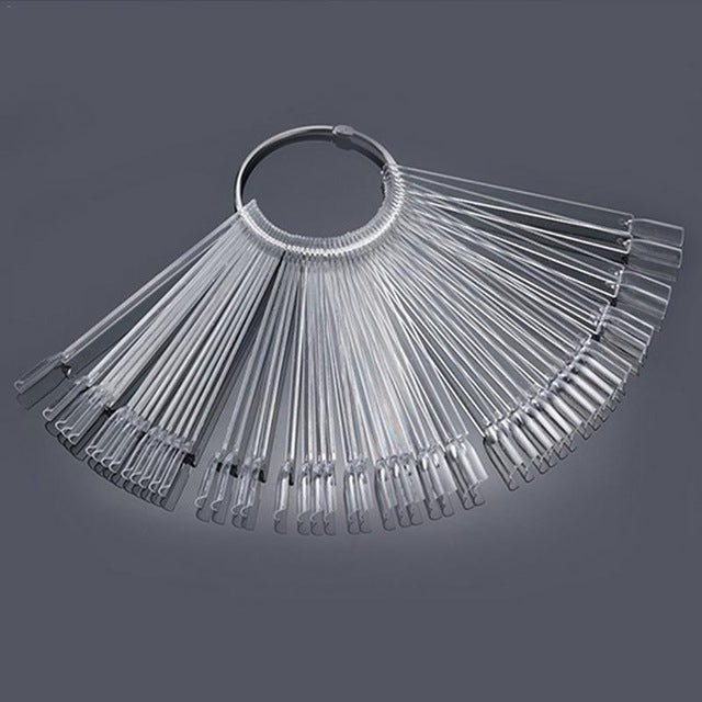 50pcs False Nail Tips Fan Shaped Fake Nail Art Tips Polish UV Gel Sticker Decoration Practice Display Stick Salon Tools BE436 - EssentialBoutiques 