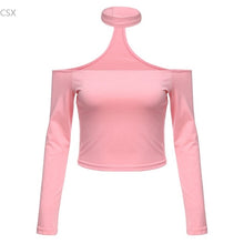 Load image into Gallery viewer, MwOiiOwM 2018 New Women Sexy Slash Neck Long Sleeve Off Shoulder Hater Choker Crop Tops Fashion Woman&#39;s Clothing - EssentialBoutiques 