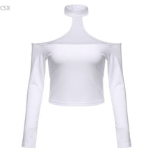 Load image into Gallery viewer, MwOiiOwM 2018 New Women Sexy Slash Neck Long Sleeve Off Shoulder Hater Choker Crop Tops Fashion Woman&#39;s Clothing - EssentialBoutiques 