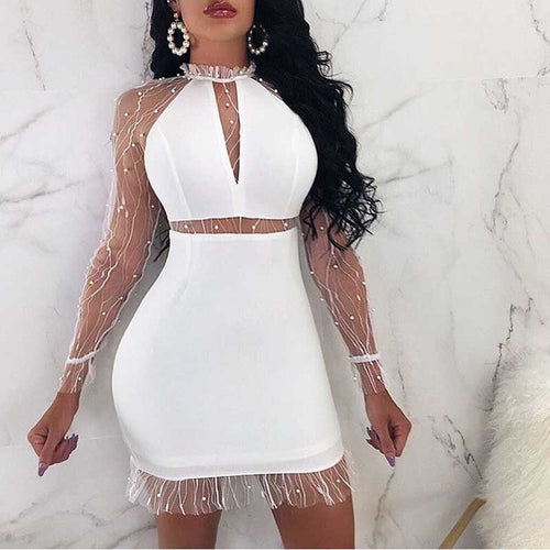 wholesale 2019 summer New dress White long-sleeved gauze Sexy woman's clothing cocktail party bandage dress (H2349) - EssentialBoutiques 