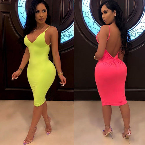 2019  women's pencil color tight dress solid color folds fluorescent color woman's clothing folds reaching knee neon dress - EssentialBoutiques 