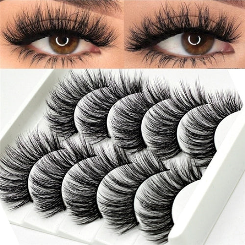 5 Pairs Multipack 5D Soft Mink Hair False Eyelashes Handmade Wispy Fluffy Long Lashes Nature Eye Makeup Tools Faux Eye Lashes - EssentialBoutiques 