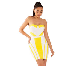 Load image into Gallery viewer, wholesale 2019 New dress Yellow white stitching Strapless Tight hips Sweet sexy woman&#39;s clothing cocktail party dress (H2339) - EssentialBoutiques 