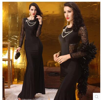 Slim Black hollow Long-sleeved dress woman's clothing Nightclub  Bar costumes - EssentialBoutiques 