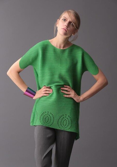 Wrinkle T-shirt Woman's Originally Designed Large Size Woman's Clothing 2019 Popular Summer MIYAKE pleats tshirt hollow - EssentialBoutiques 