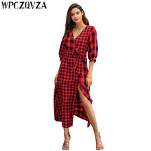 Load image into Gallery viewer, WPCZQVZA 2019 Fashion Women Sexy Dress Female V-neck Long Sleeve Lattice Print Dresses High Quality Casual Slim Woman&#39;s Clothing - EssentialBoutiques 