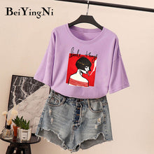 Load image into Gallery viewer, Beiyingni Harajuku Female T-shirt Smoking Girls Cartoon Printed Summer Tshirt Women High Street T Shirts Roupas Femininas M-XXL - EssentialBoutiques 