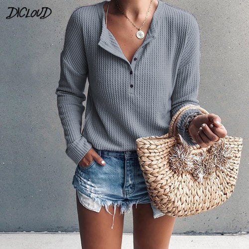 DICLODU 2019 Blouse Women Fashion Long Sleeve V-Neck Office Ladies Knit Tops Casual Plus Size Shirts Black Woman'S Clothing 2XL - EssentialBoutiques 