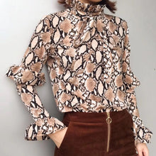 Load image into Gallery viewer, Woman&#39;s 2019 Fashion Clothing Chic Blouses Snake Print Black Shirt Long Sleeve Ruffles Turtleneck Female Shirt Spring Ladies Top - EssentialBoutiques 