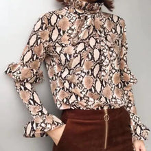 Load image into Gallery viewer, Woman&#39;s 2019 Fashion Clothing Chic Blouses Snake Print Black Shirt Long Sleeve Ruffles Turtleneck Female Shirt Spring Ladies Top - EssentialBoutiques 