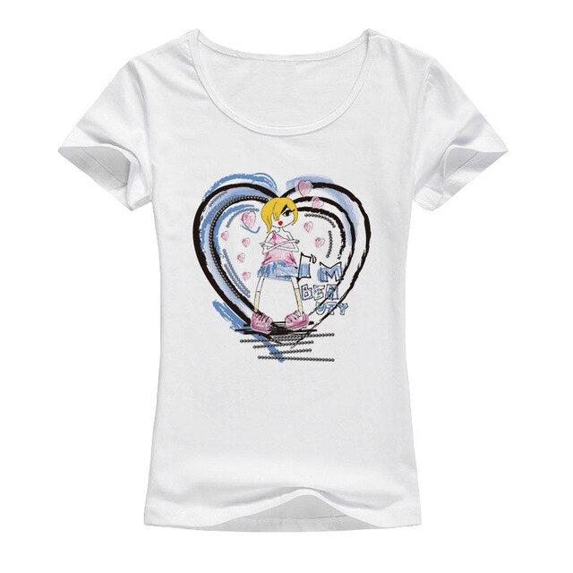 i m beauty girl Printed T Shirt Women Clothing Summer  Short Sleeve kawaii Tops woman's T-Shirts tees A69 - EssentialBoutiques 