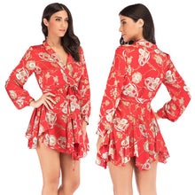 Load image into Gallery viewer, 2019 hot spring and summer new European and American woman&#39;s clothing Waist sexy V-neck short and short women&#39;s dress - EssentialBoutiques 