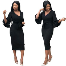 Load image into Gallery viewer, Autumn And Winter Women&#39;S Fashion Sexy Dress Women V-Neck Woman&#39;S Clothing  Ruffled Slim Irregular Ladies Long-Sleeved Dress - EssentialBoutiques 