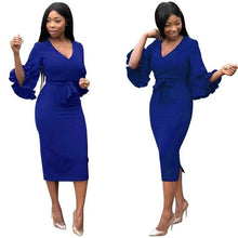 Load image into Gallery viewer, Autumn And Winter Women&#39;S Fashion Sexy Dress Women V-Neck Woman&#39;S Clothing  Ruffled Slim Irregular Ladies Long-Sleeved Dress - EssentialBoutiques 