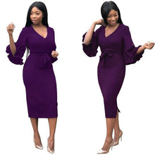 Load image into Gallery viewer, Autumn And Winter Women&#39;S Fashion Sexy Dress Women V-Neck Woman&#39;S Clothing  Ruffled Slim Irregular Ladies Long-Sleeved Dress - EssentialBoutiques 