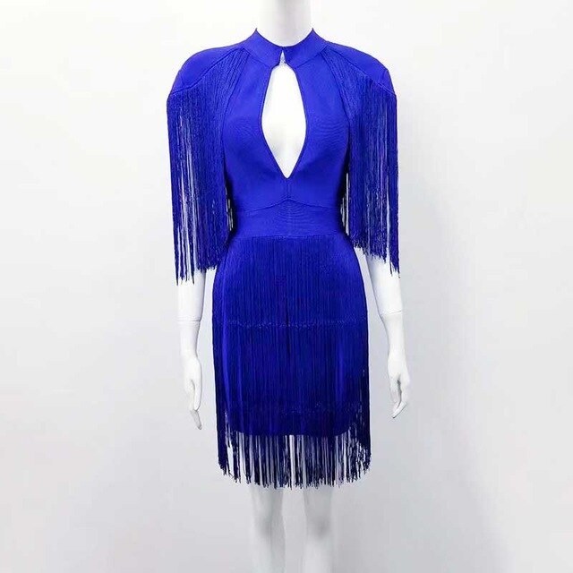wholesale 2019 New Dress blue tassel sleeveless Elastic tight sexy woman's clothing Cocktail party bandage dress (L2485) - EssentialBoutiques 
