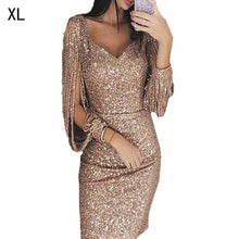 Load image into Gallery viewer, Woman&#39;s Elegant P Dress V-neck Sexy Sparkling Tassel Cool  Attractive D Long-Sleeved Slim Street Hipsters Clothing - EssentialBoutiques 