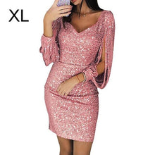 Load image into Gallery viewer, Woman&#39;s Elegant P Dress V-neck Sexy Sparkling Tassel Cool  Attractive D Long-Sleeved Slim Street Hipsters Clothing - EssentialBoutiques 